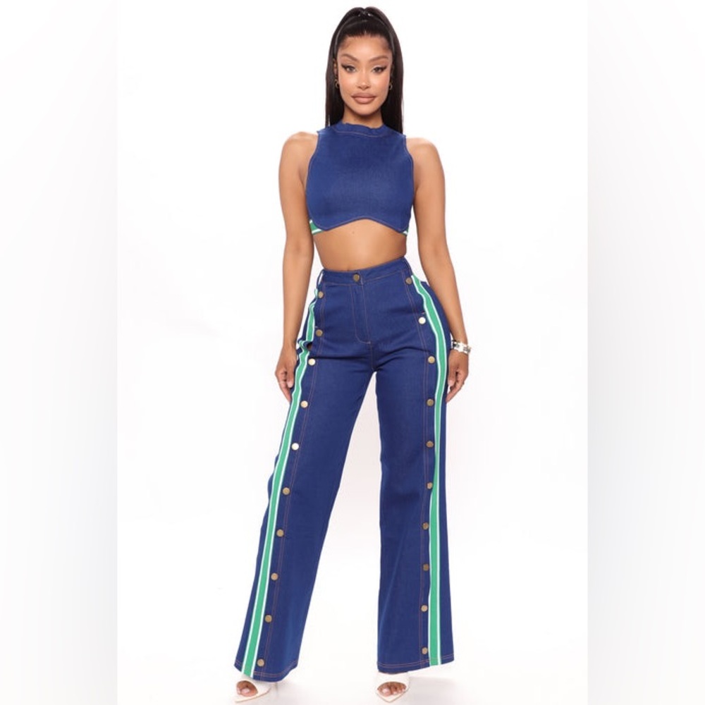 Khloe Denim Pant Set - Green